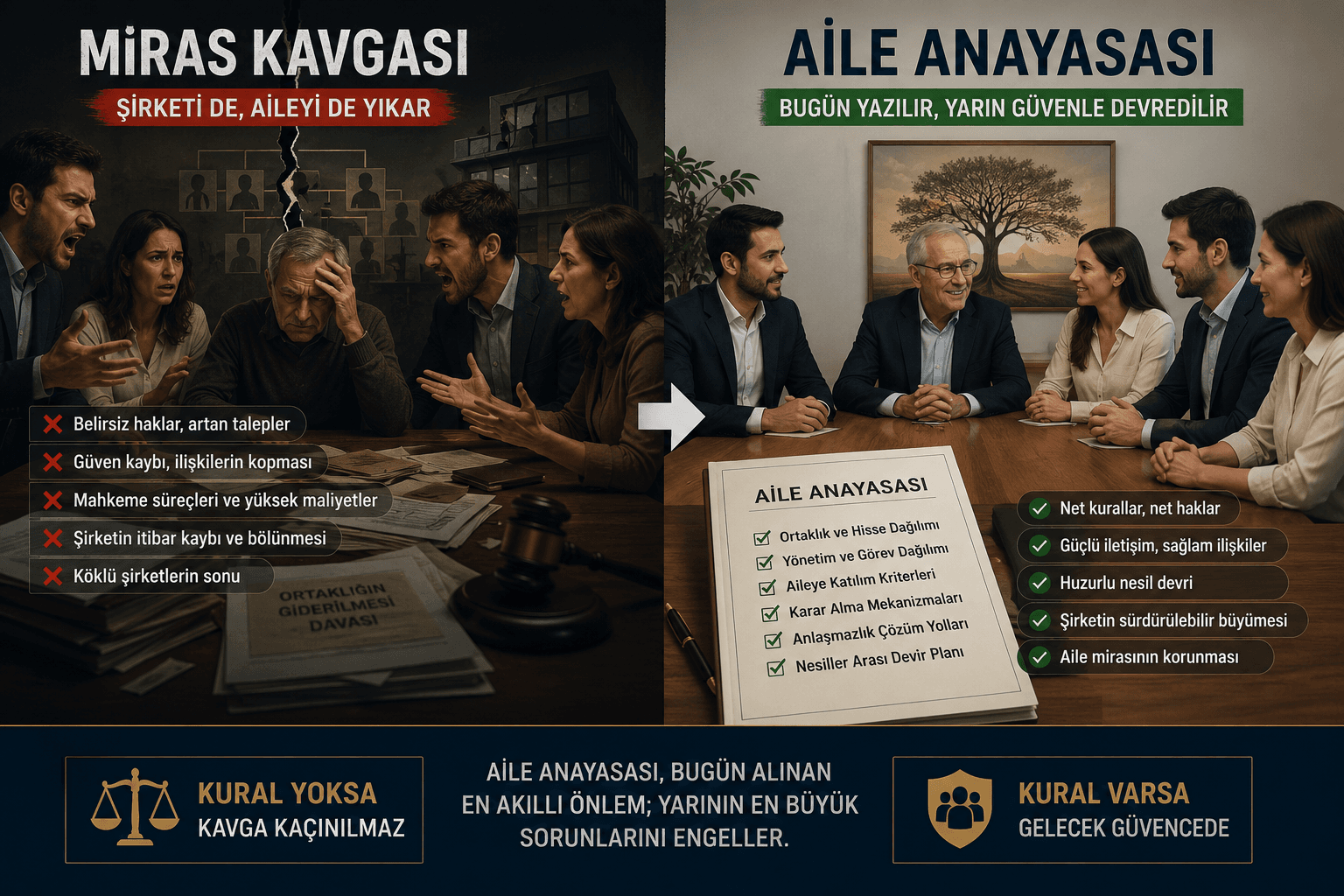 Miras kavgası ile aile anayasasının karşılaştırması: kural yoksa kavga kaçınılmaz, kural varsa gelecek güvencede
